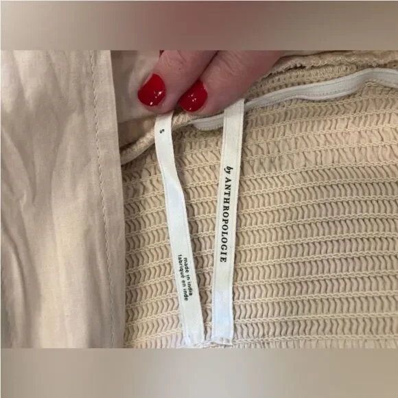 By Anthropologie Midi Apron Dress Ivory Cream with Pockets Small - Picture 10 of 12